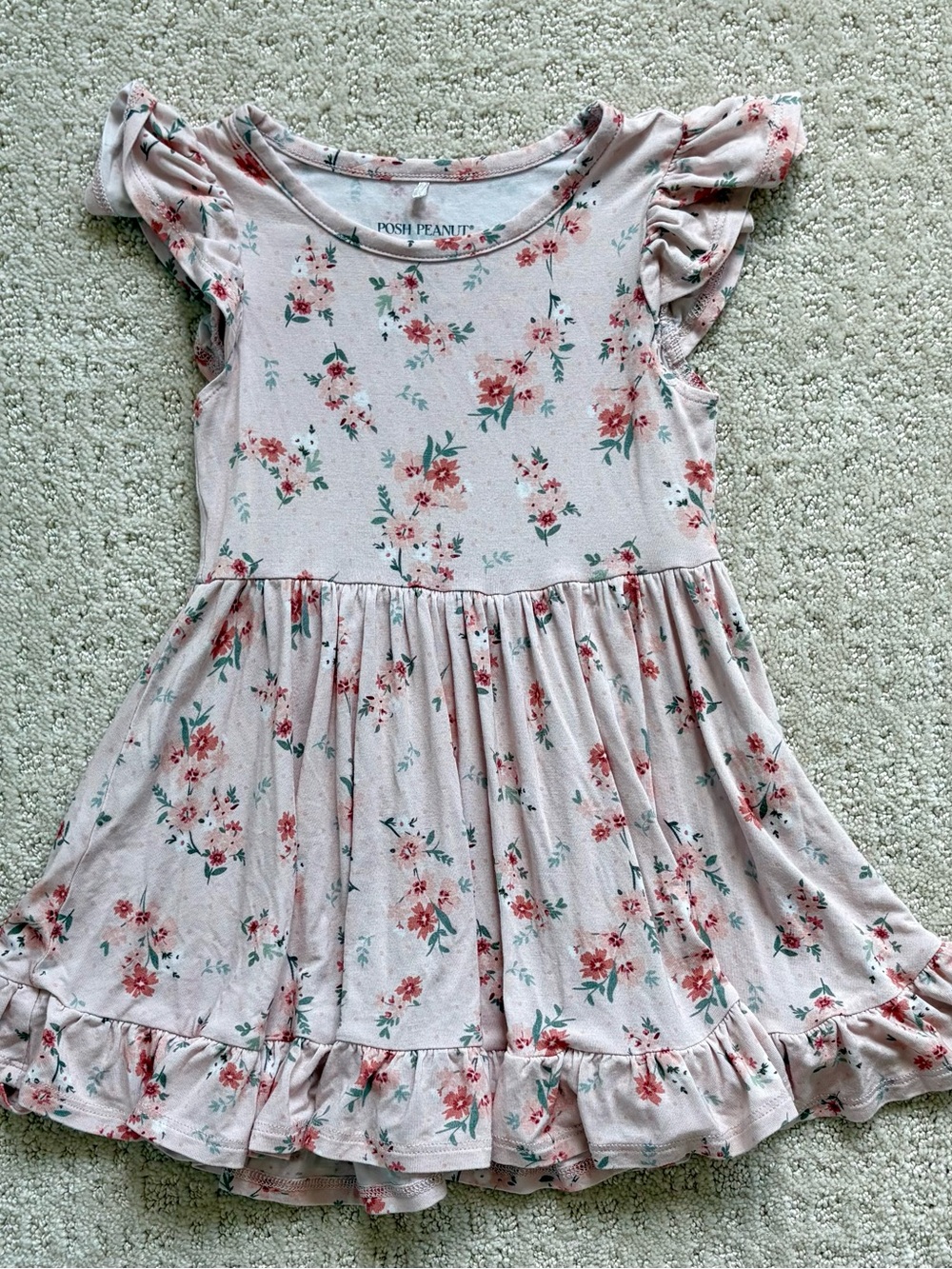Posh Peanut Girl’s 2T Light Pink Floral Ruffle Dress